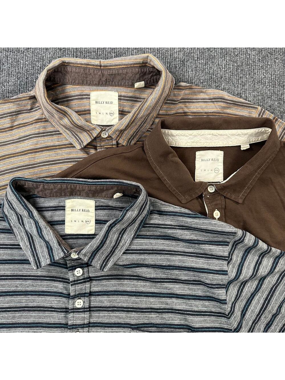 Lot of 3 Billy Reid Men’s Pensacola Polo Shirts Striped Cotton Minimal READ XXL
